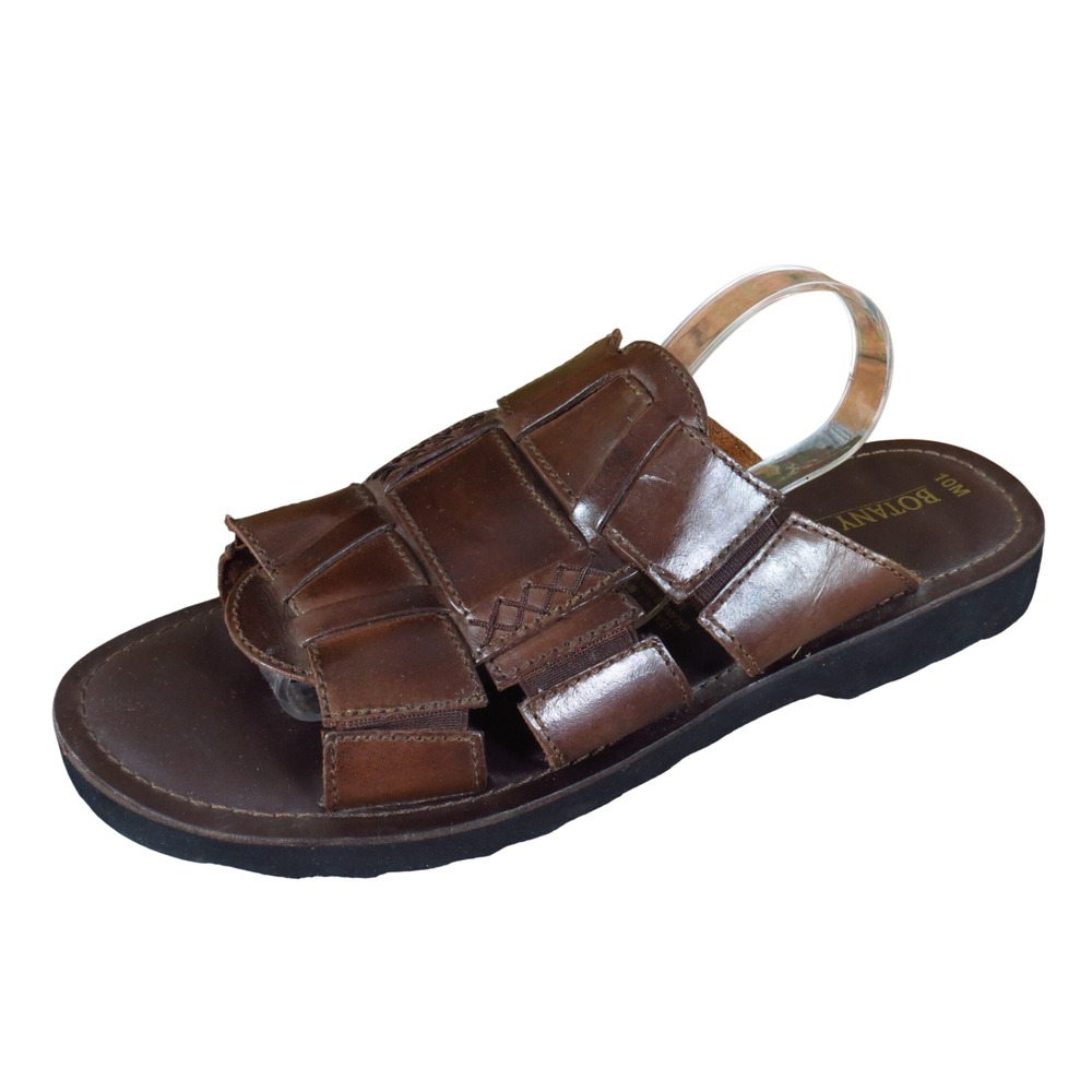 Botany 500 Mens Woven Slide Sandals Size 10M Summer Outdoor Brown Leather